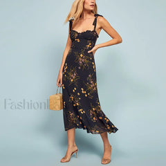 Sweetheart Tie Strap Floral Dress color 1 / S
