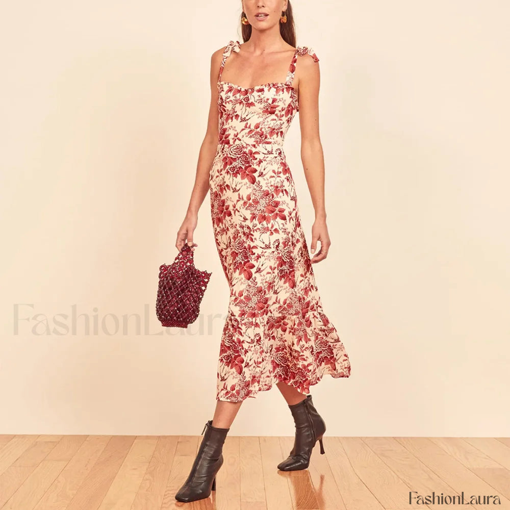 Sweetheart Tie Strap Floral Dress color 11 / S