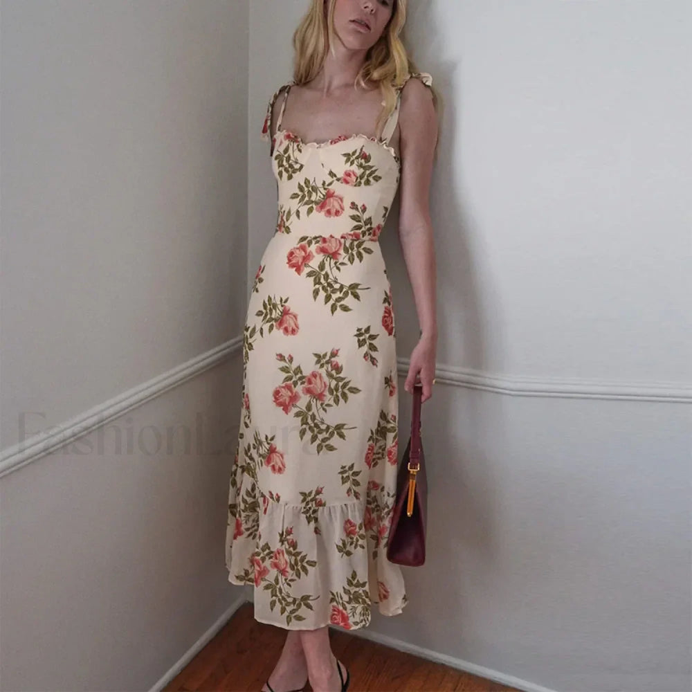 Sweetheart Tie Strap Floral Dress color 13 / S