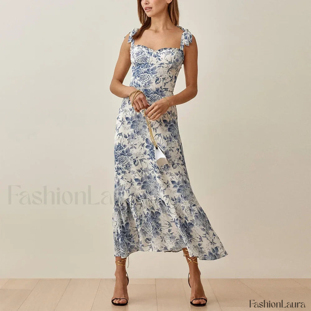 Sweetheart Tie Strap Floral Dress color 14 / S