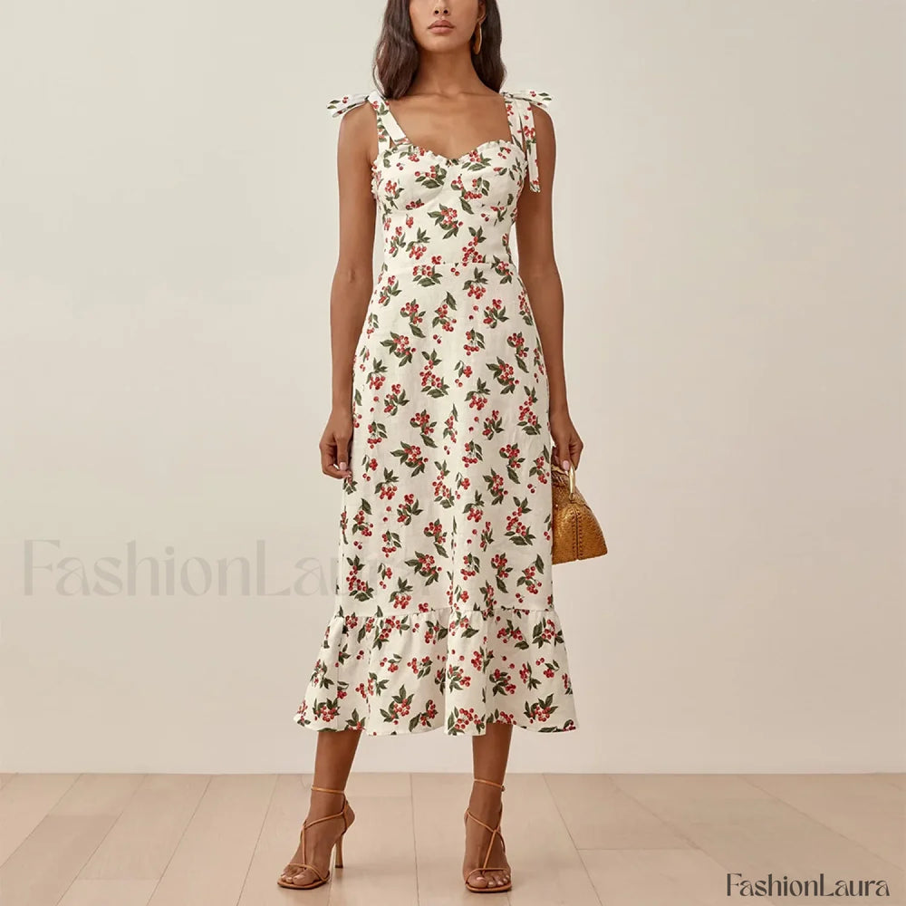 Sweetheart Tie Strap Floral Dress color 16 / S