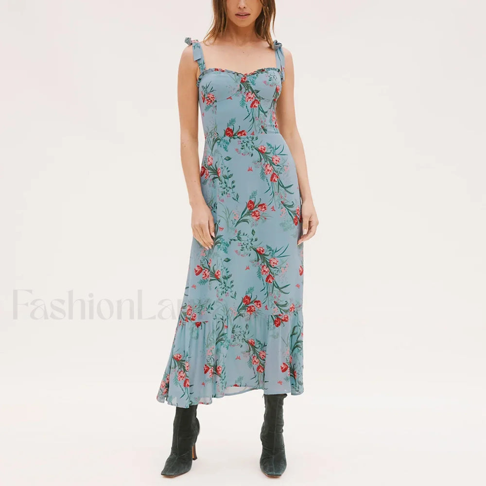 Sweetheart Tie Strap Floral Dress color 18 / S