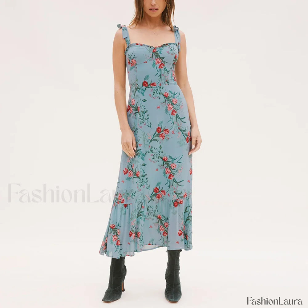 Sweetheart Tie Strap Floral Dress color 18 / S
