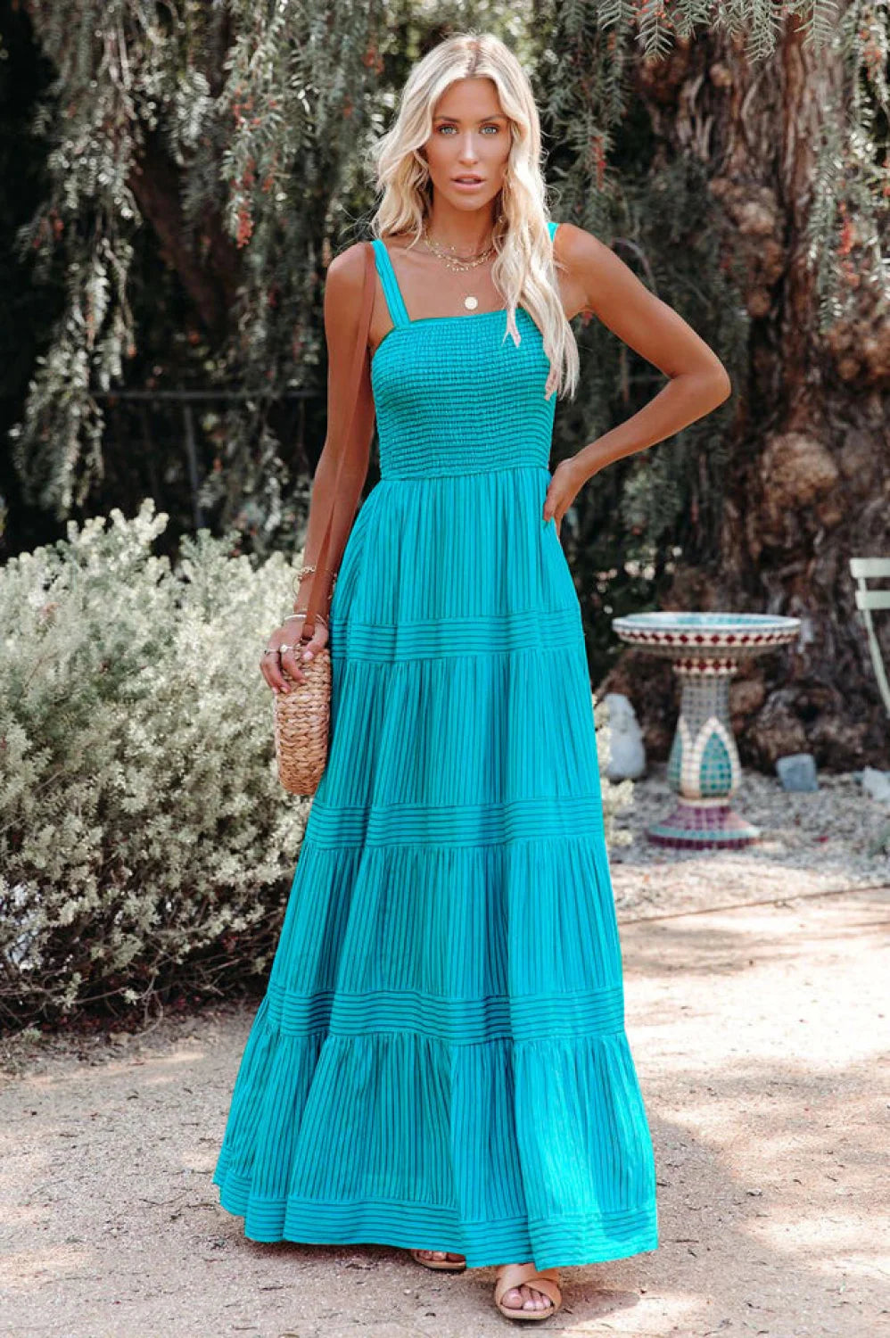 Swing Pleated Stylish Maxi Boho Dress S / Deep Blue