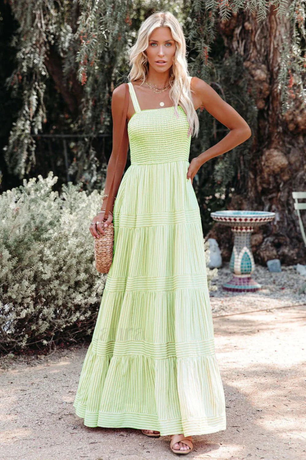Swing Pleated Stylish Maxi Boho Dress S / Lemon