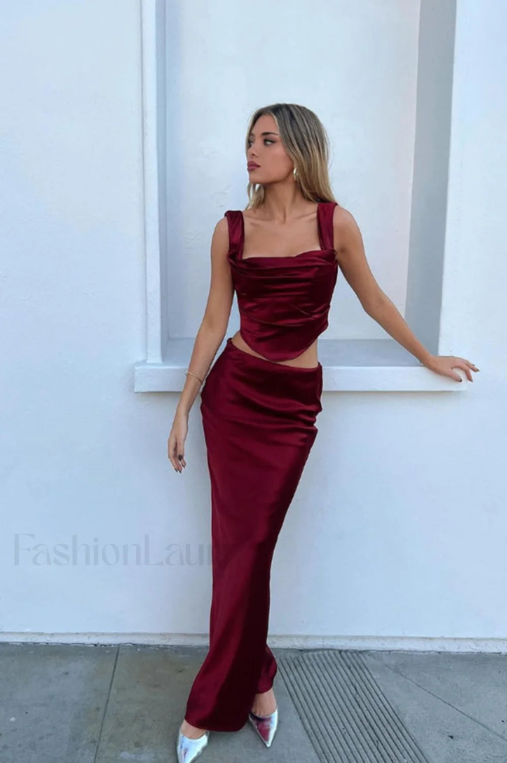 Sydel Satin Bias Charming Cut Maxi Skirt Set