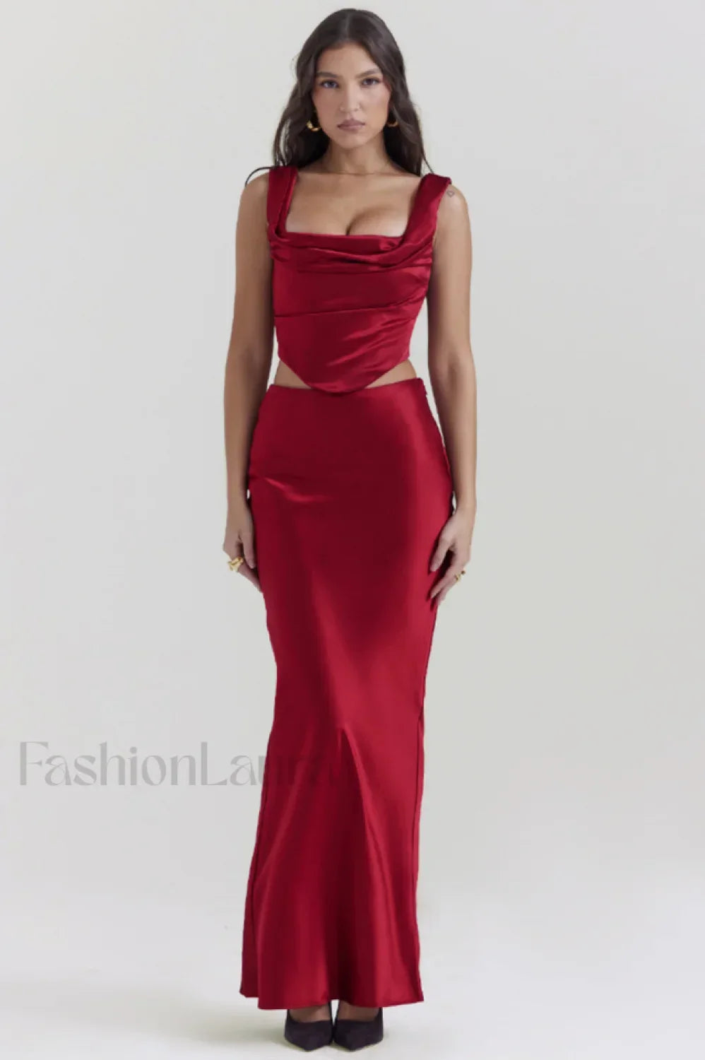 Sydel Satin Bias Charming Cut Maxi Skirt Set XS / Ruby Main image