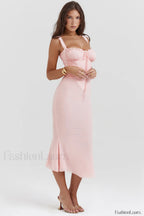 Syrah Soft Peach Charming Strappy Midi Dress