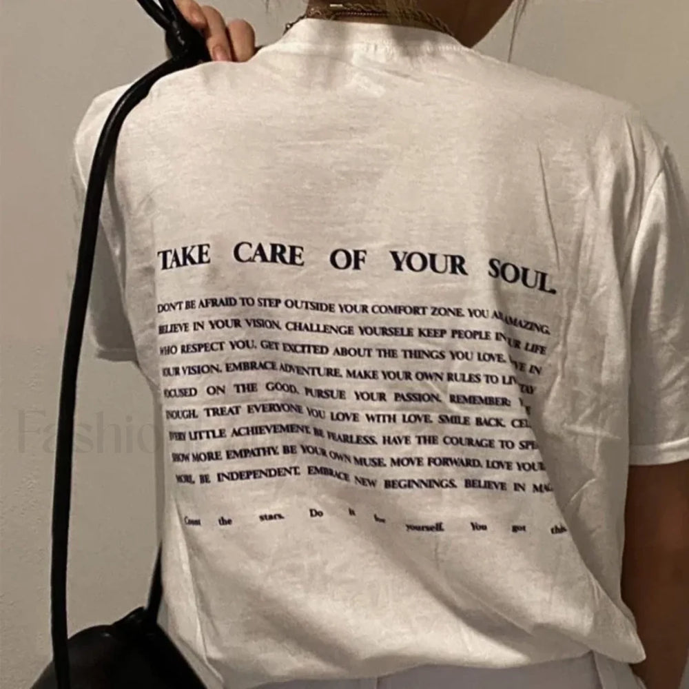 Take Care Of Your Soul Inspirational Back Print T Shirt