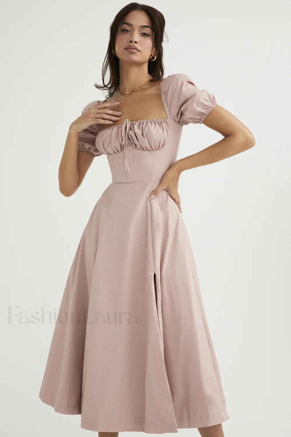 Tallulah Floral Puff Charming Sleeve Midi Dress