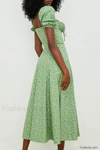 Tallulah Floral Puff Charming Sleeve Midi Dress