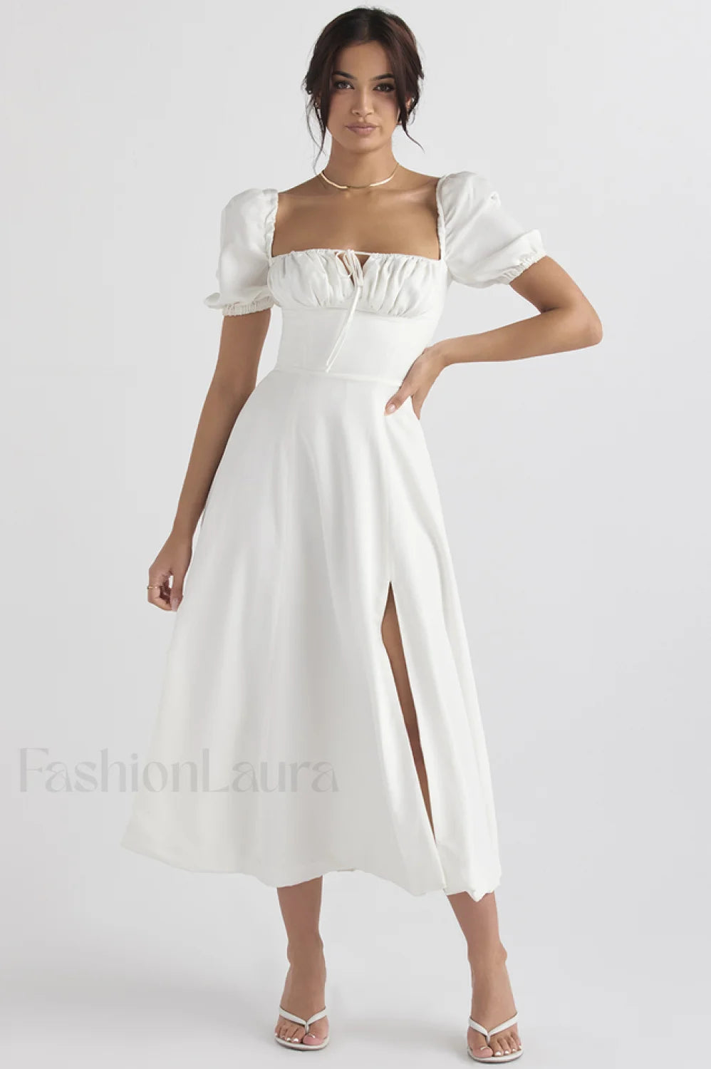 Tallulah Floral Puff Charming Sleeve Midi Dress