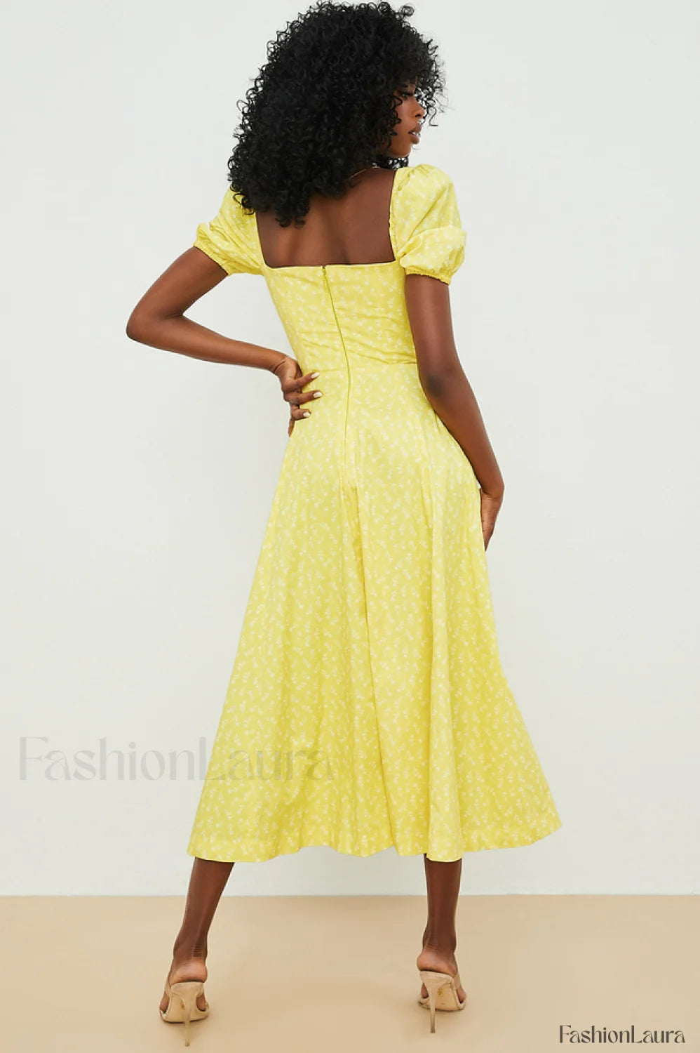 Tallulah Floral Puff Charming Sleeve Midi Dress