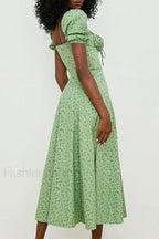 Tallulah Floral Puff Charming Sleeve Midi Dress