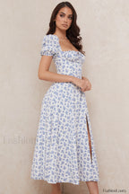 Tallulah Floral Puff Charming Sleeve Midi Dress