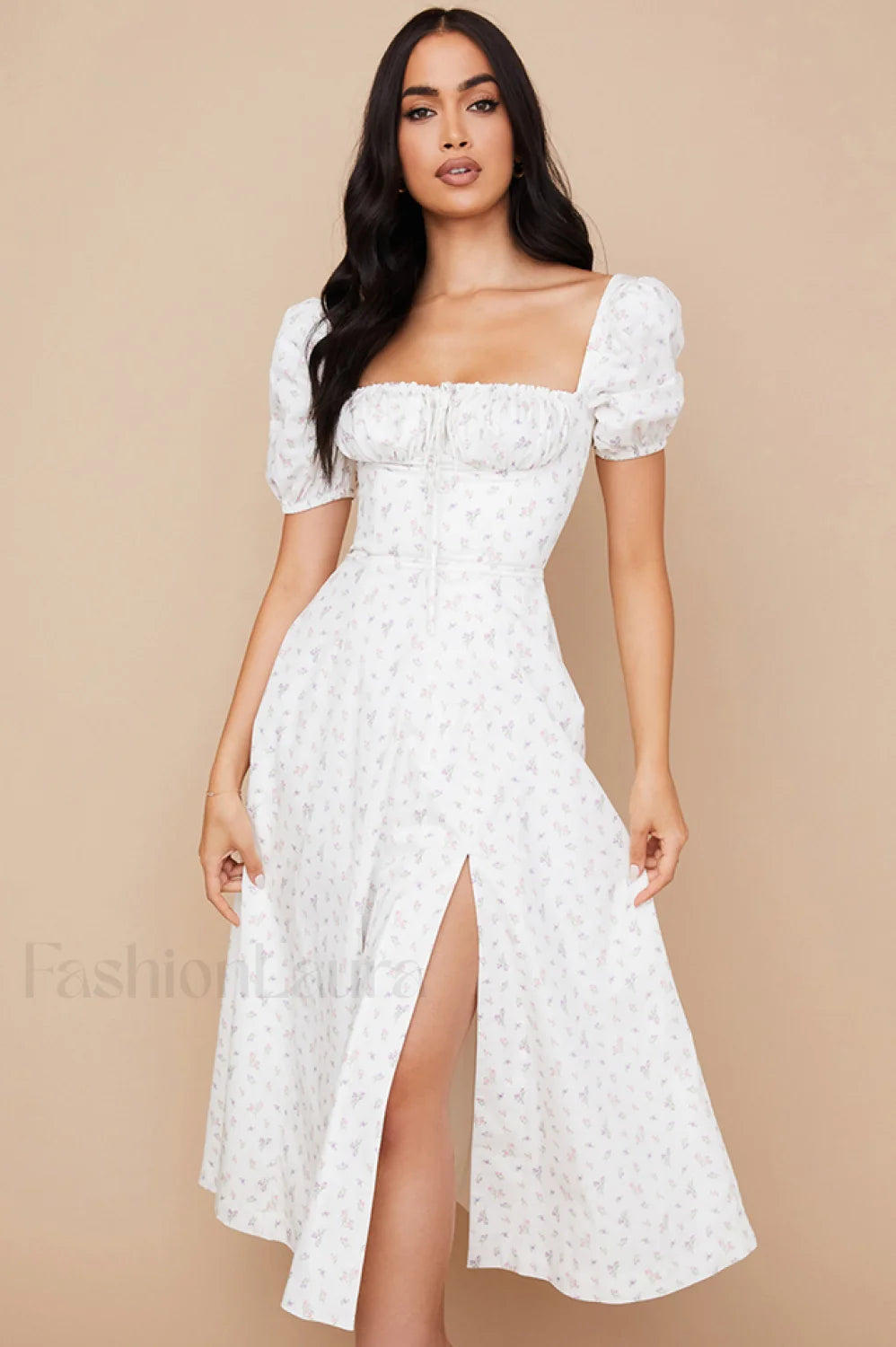 Tallulah Floral Puff Charming Sleeve Midi Dress XS / 1#