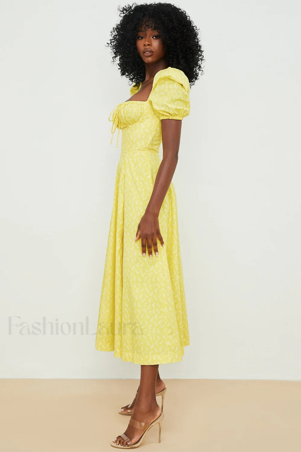 Tallulah Floral Puff Charming Sleeve Midi Dress