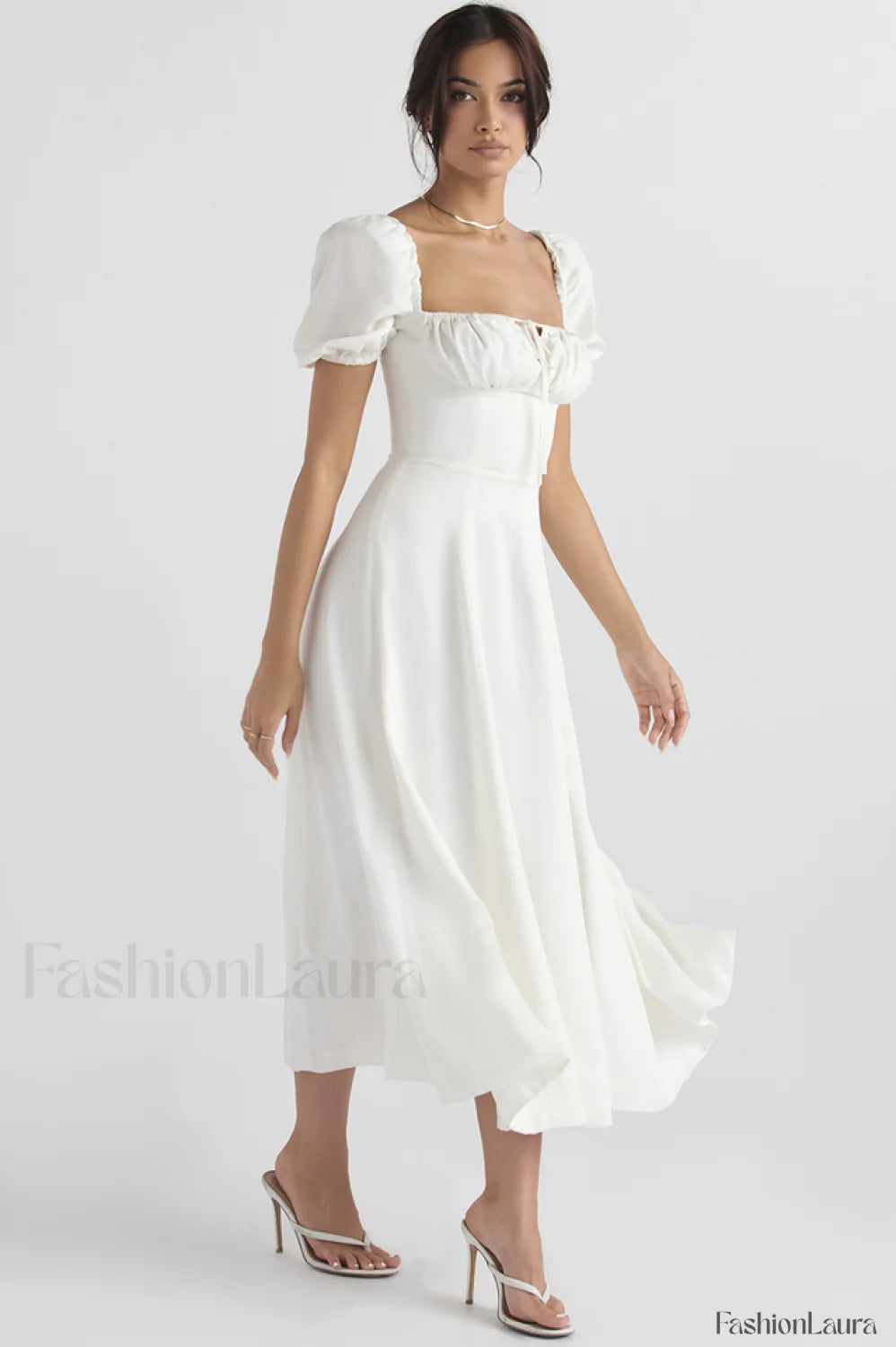Tallulah Floral Puff Charming Sleeve Midi Dress