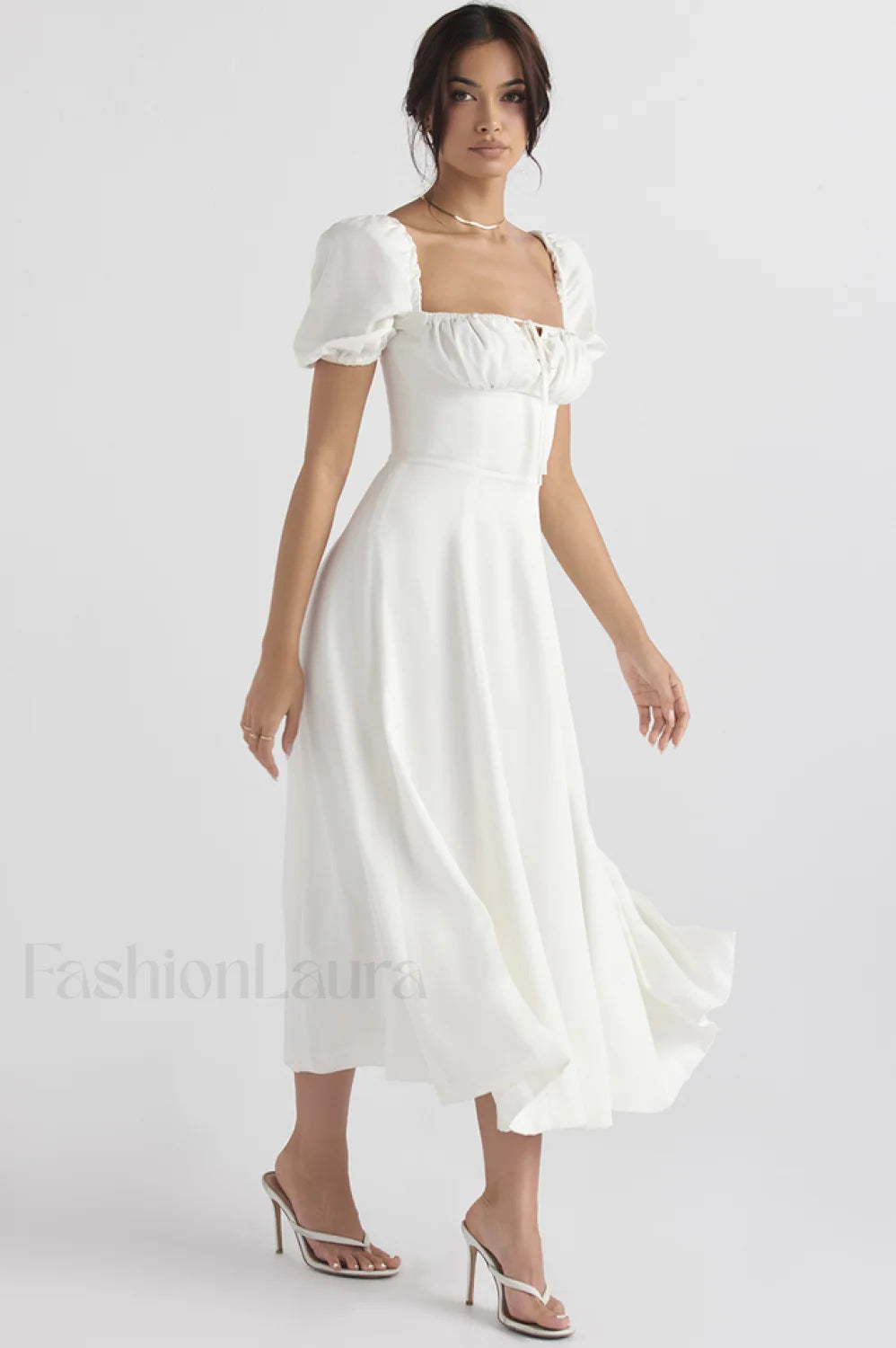 Tallulah Floral Puff Charming Sleeve Midi Dress