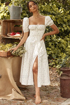 Tallulah Floral Puff Charming Sleeve Midi Dress
