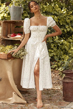 Tallulah Floral Puff Charming Sleeve Midi Dress