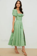 Tallulah Floral Puff Charming Sleeve Midi Dress