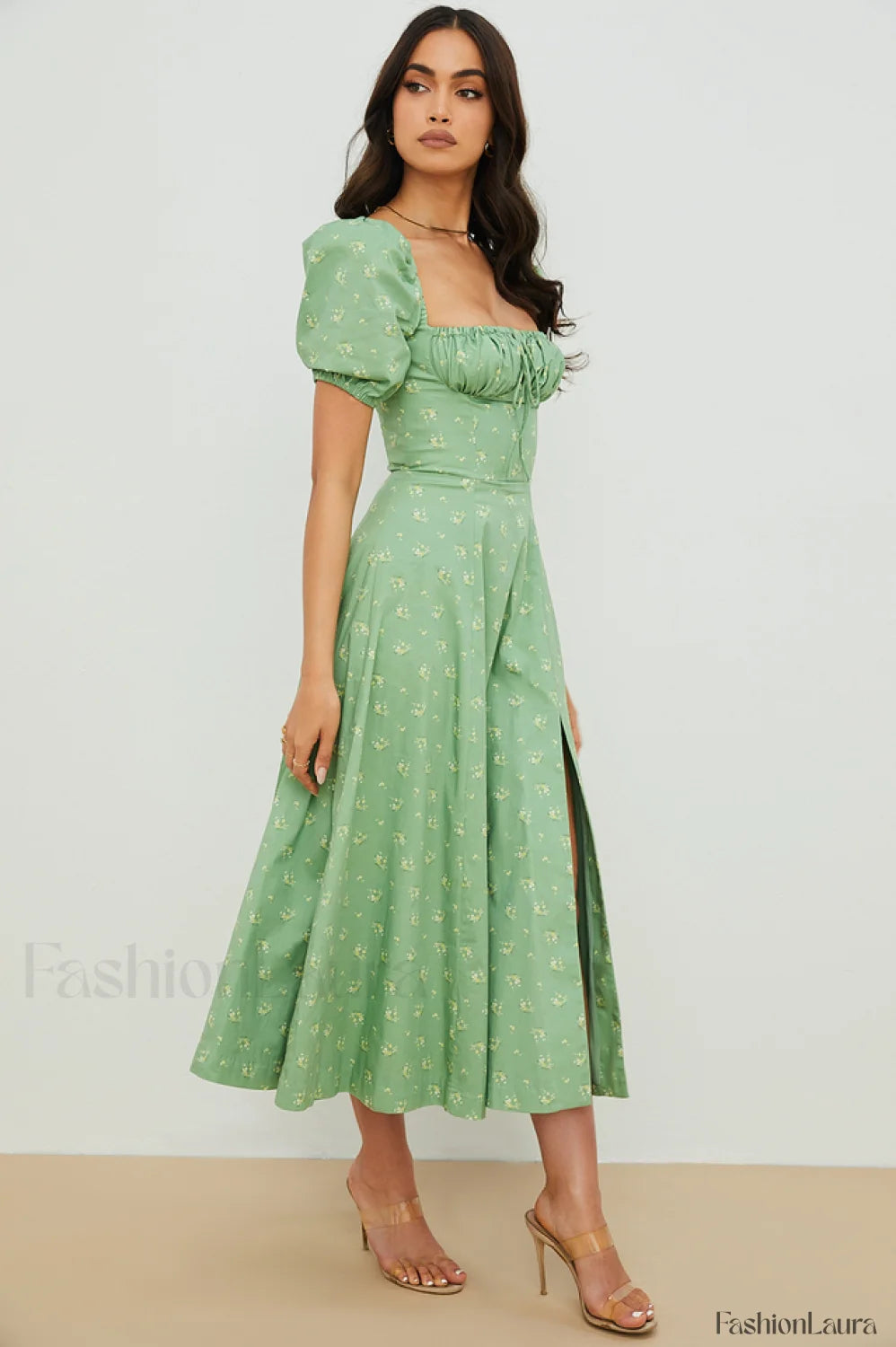 Tallulah Floral Puff Charming Sleeve Midi Dress