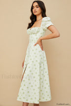 Tallulah Floral Puff Charming Sleeve Midi Dress