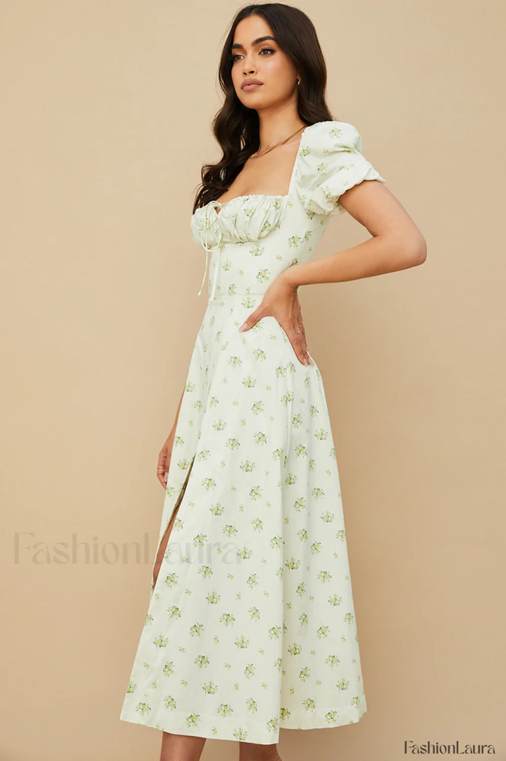 Tallulah Floral Puff Charming Sleeve Midi Dress