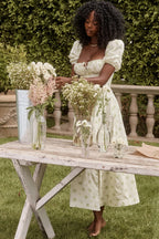 Tallulah Floral Puff Charming Sleeve Midi Dress