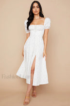 Tallulah Floral Puff Charming Sleeve Midi Dress