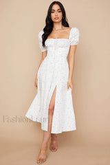 Tallulah Floral Puff Charming Sleeve Midi Dress