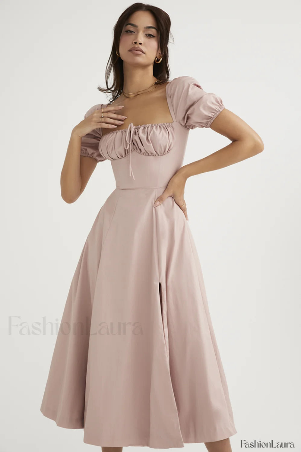 Tallulah Floral Puff Charming Sleeve Midi Dress