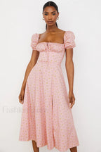 Tallulah Floral Puff Charming Sleeve Midi Dress S / 4#