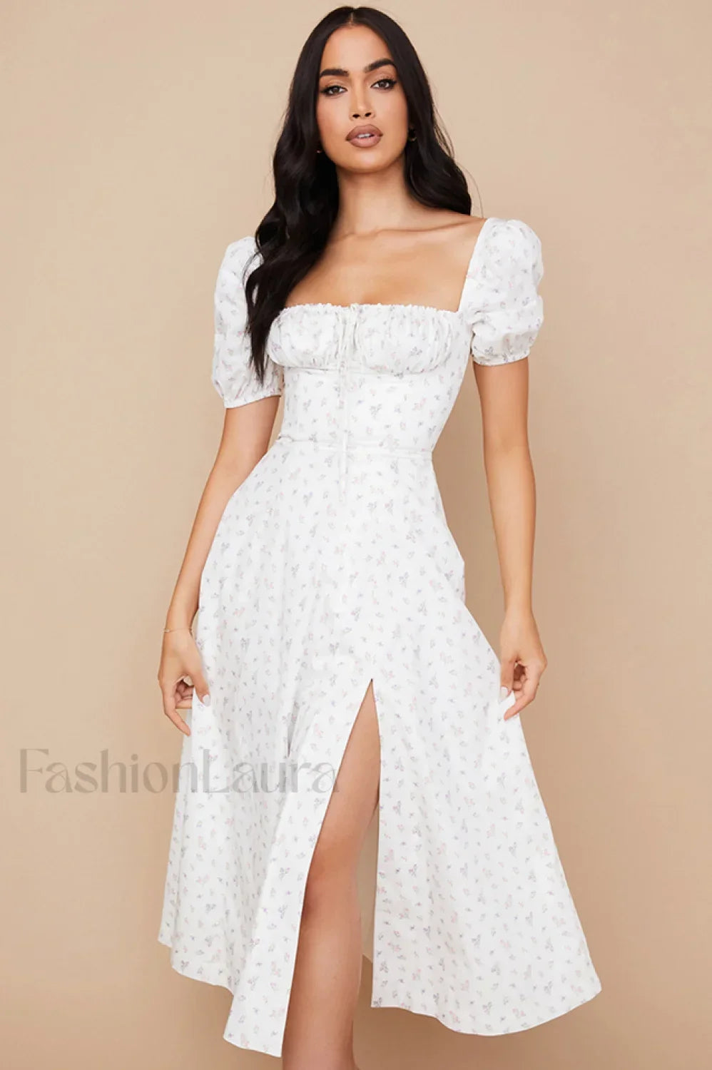 Tallulah Floral Puff Charming Sleeve Midi Dress XS / 1#