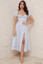 Tallulah Floral Puff Charming Sleeve Midi Dress XS / 2#
