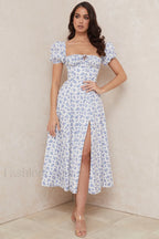 Tallulah Floral Puff Charming Sleeve Midi Dress XS / 2#