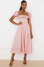 Tallulah Floral Puff Charming Sleeve Midi Dress XS / 4#