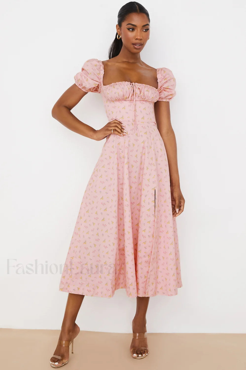Tallulah Floral Puff Charming Sleeve Midi Dress XS / 4#