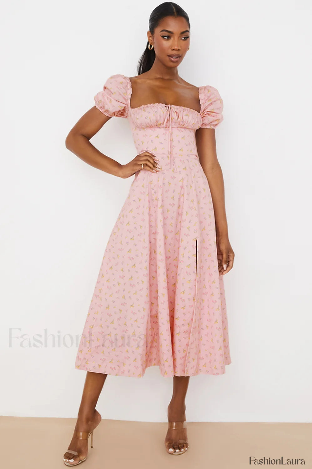 Tallulah Floral Puff Charming Sleeve Midi Dress XS / 4#