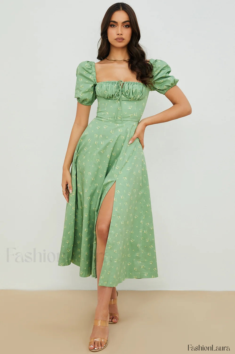 Tallulah Floral Puff Charming Sleeve Midi Dress XS / 6#