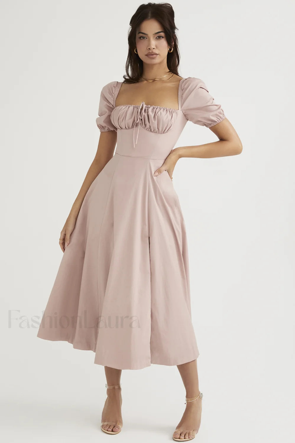 Tallulah Floral Puff Charming Sleeve Midi Dress XS / 8#