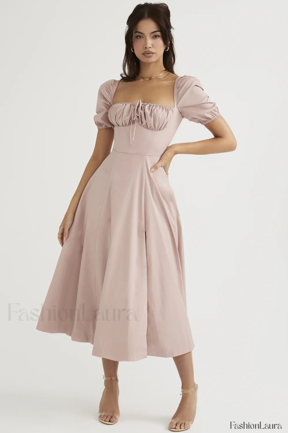 Tallulah Floral Puff Charming Sleeve Midi Dress XS / 8#