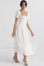 Tallulah White Puff Charming Sleeve Midi Dress