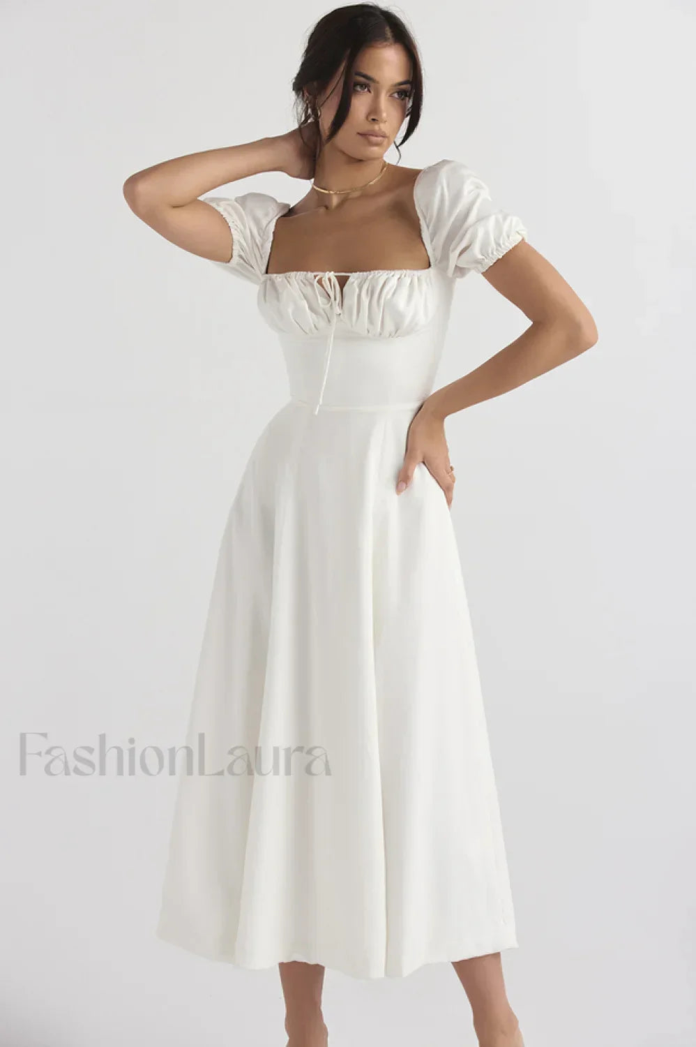 Tallulah White Puff Charming Sleeve Midi Dress Secondary image