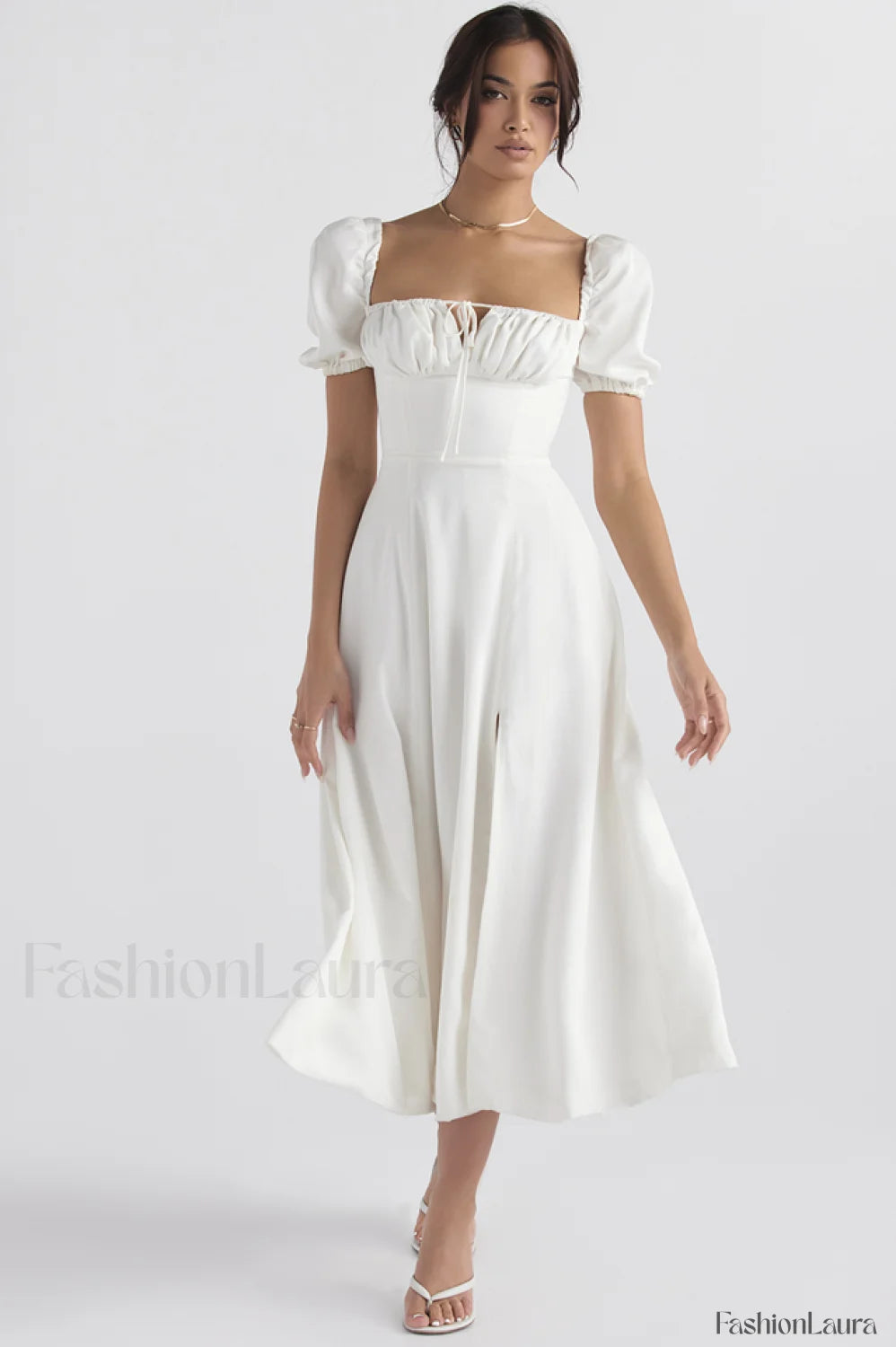 Tallulah White Puff Charming Sleeve Midi Dress XS / White