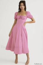 Tallulah White Puff Charming Sleeve Midi Dress XS / Pink