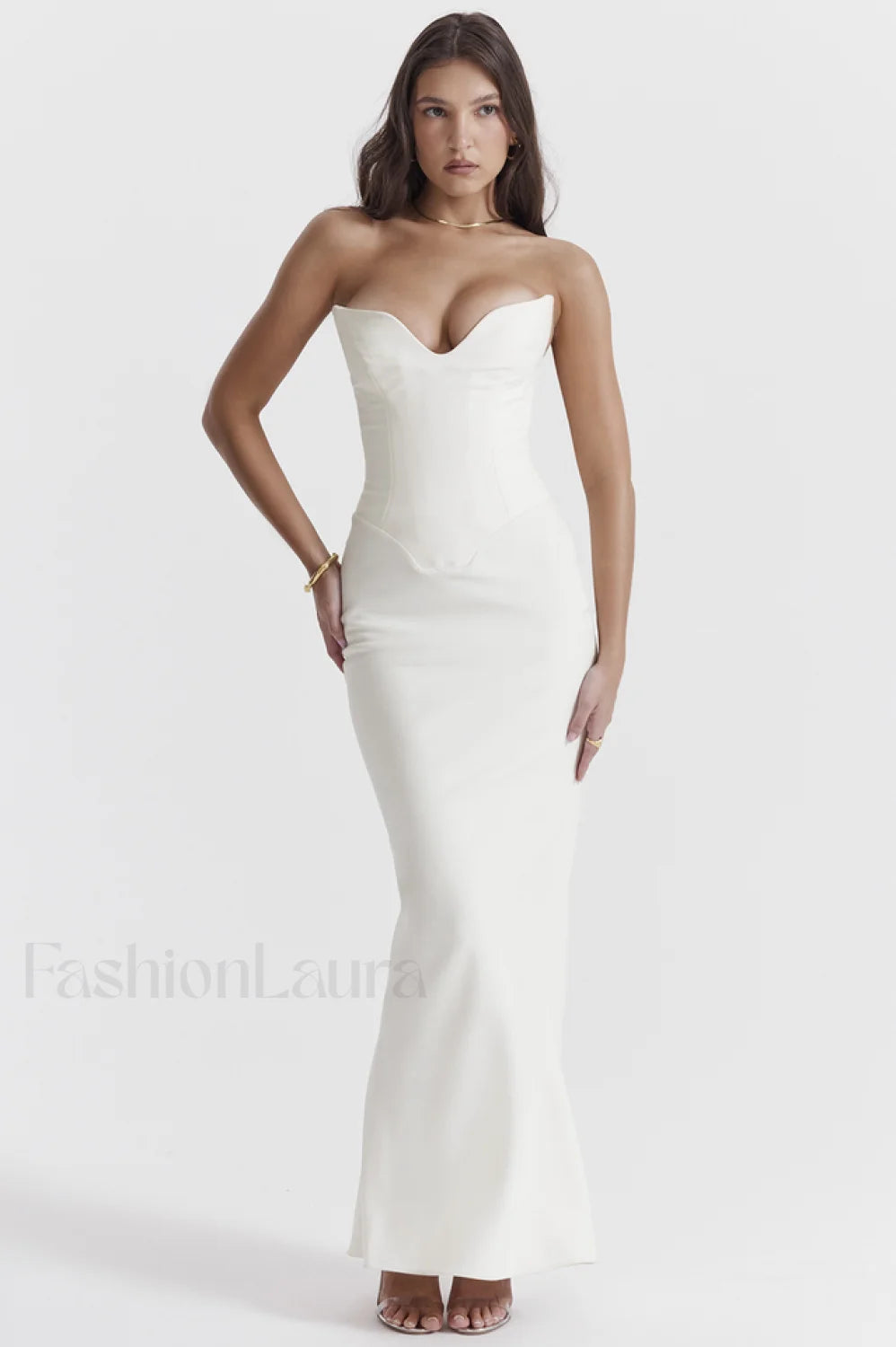 Tamara Ivory Stylish Strapless Corset Dress XS / White