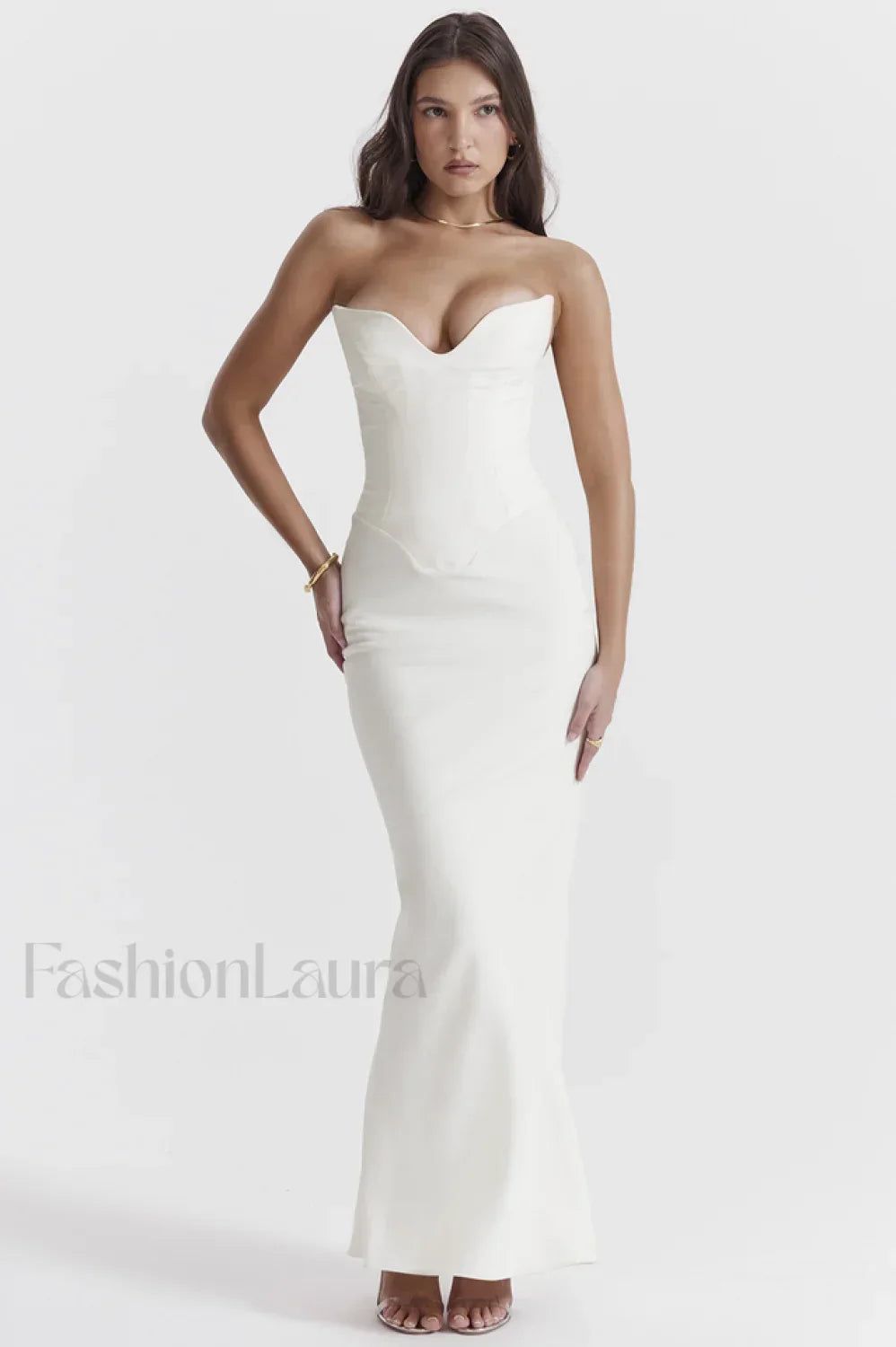 Tamara Ivory Stylish Strapless Corset Dress XS / White