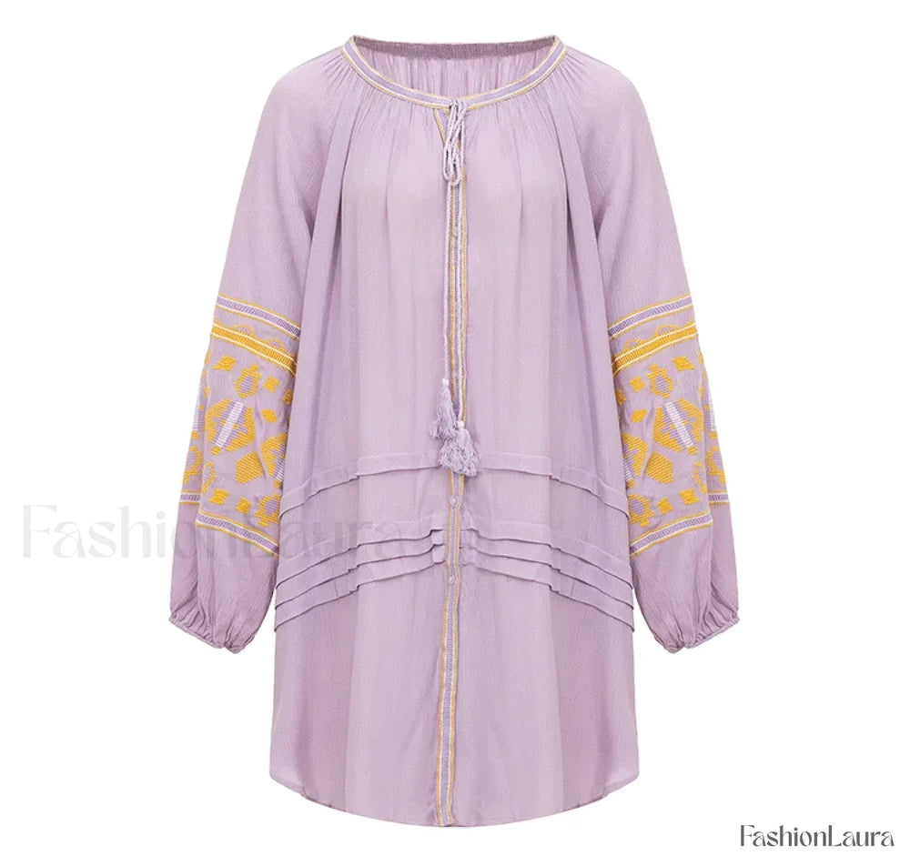 Tassel Lantern Sleeve Boho Dress Lavender / S